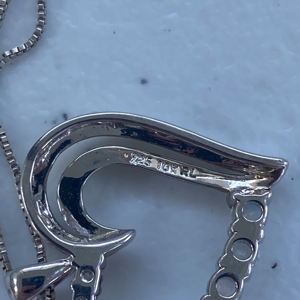 10k Yellow Gold & 925 Sterling Silver Heart and Crystal Opal Necklace - Picture 5 of 13